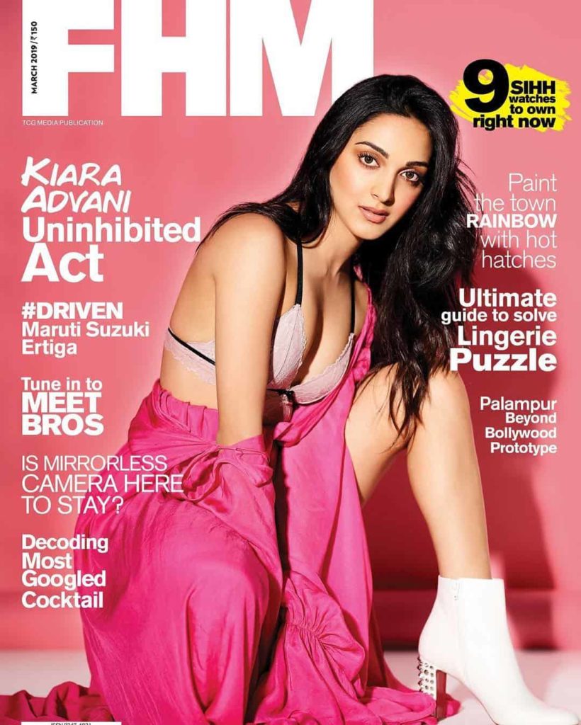 Kiara Advani in pink on the cover of FHM magazine