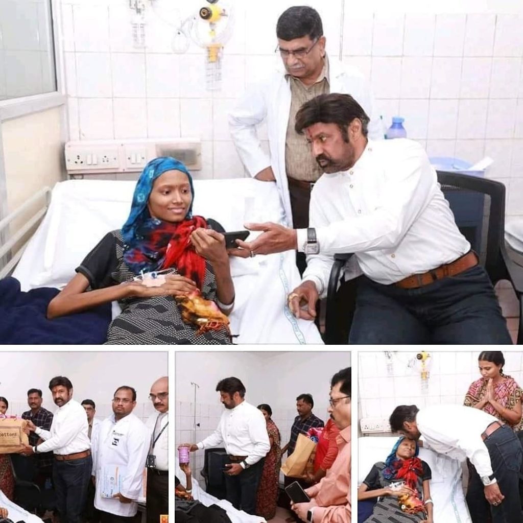 Balakrishna talking with patients in Basavatarakam Indo-American Hospital