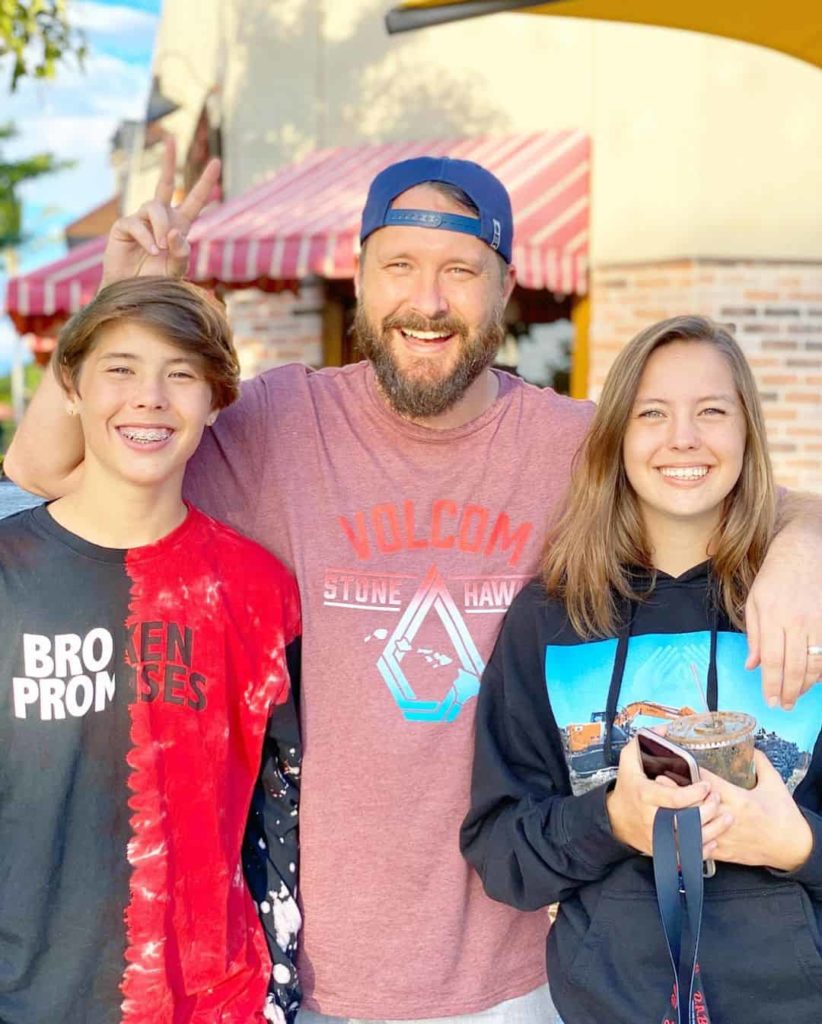 Caleb coffee with his Father and sister