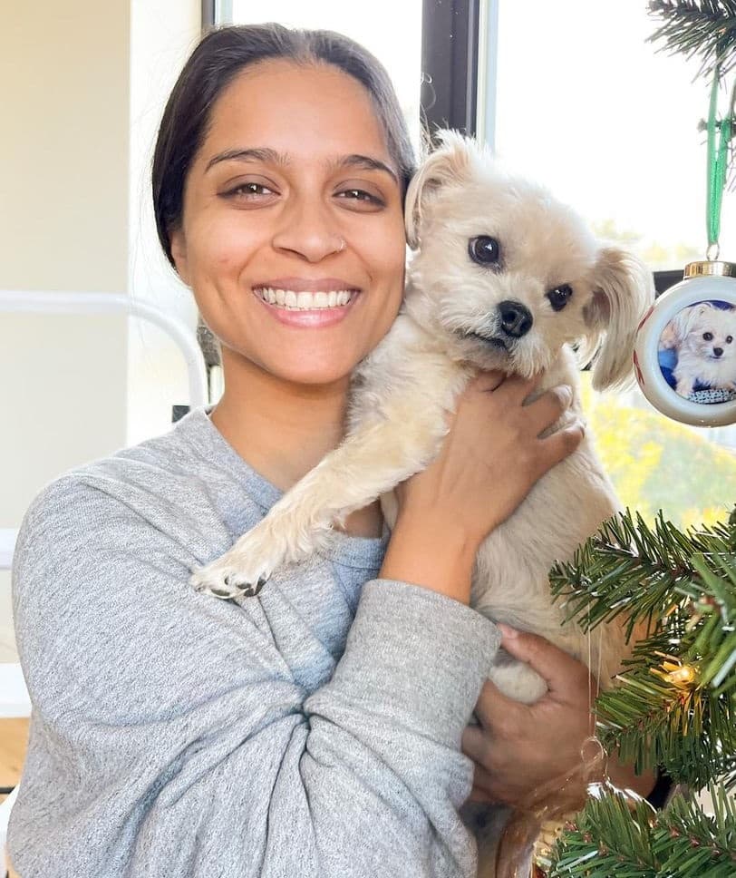 Lilly Singh with her dog Scarbro The Dawg