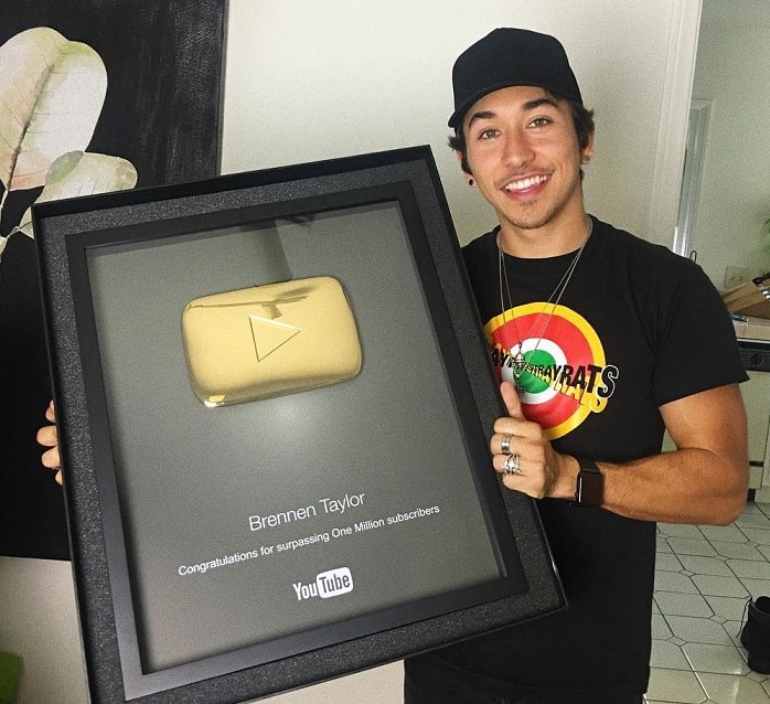Brennen Taylor with his Gold Youtube Award